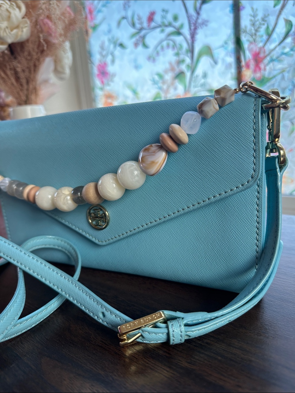 Tory Burch Sky Blue leather Wallet On Chain Crossbody Clutch vin receipts tab 👌🏼